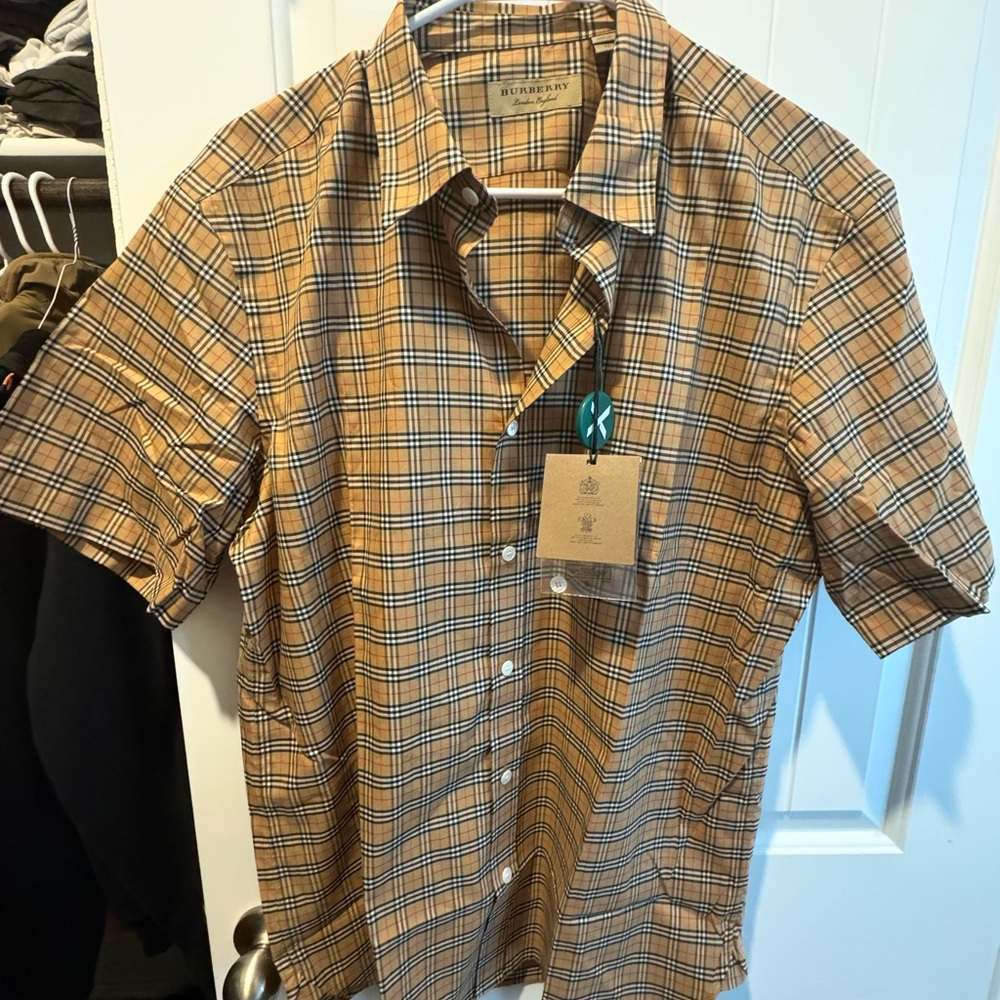 Burberry Men's Tan Plaid Shirt